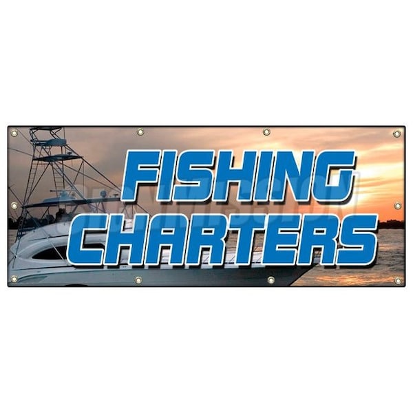 Signmission FISHING CHARTERS BANNER SIGN all half day rental tackle deep sea fish B-96 Fishing Charters - main